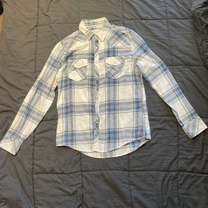 Mens White w/ blue and yellow flannel